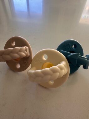 Itzy Ritzy Braided Silicone Pacifier Trio in Cream, Brown, Teal